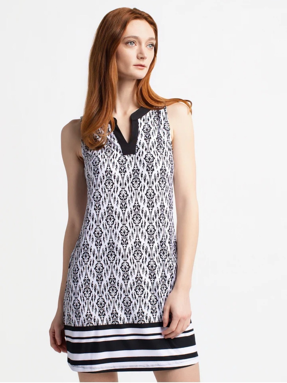 Simon Chang Black, White & Teal Printed Tank Dress